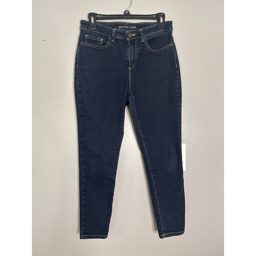 Michael Kors Womens Skinny Jeans Size 6 Blue Dark Wash Stretch Cropped Denim